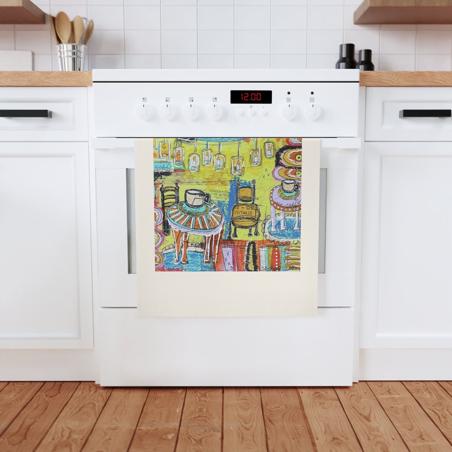 French Cafe design, France inspired, Coffee House Art - Cotton Tea Towel