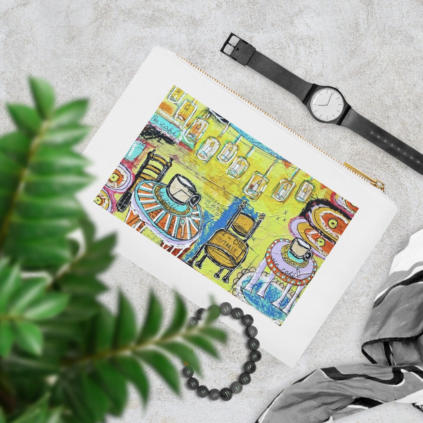 French Cafe Design, France inspired, French Coffee House Art - Cosmetic Bag