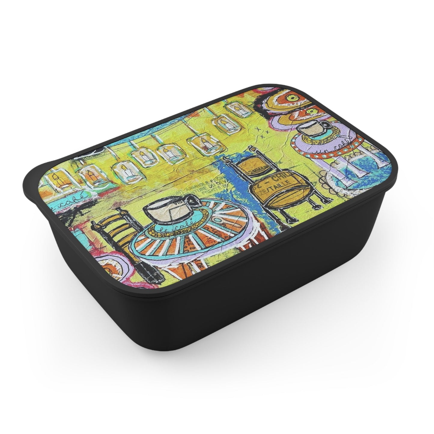 French Cafe design, France inspired, Coffee House Design - PLA Bento Box with Band and Utensils