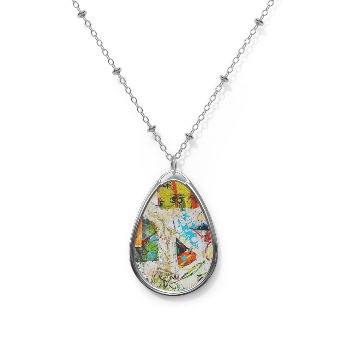 Boho Style Art Oval Necklace - Floral pendant, Unique Jewelry for Every Occasion, Gift for Her, Statement Accessory, Art-Inspired Piece