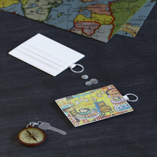 Credit Card Holder - Leather - French cafe design, France inspired, French coffee house art
