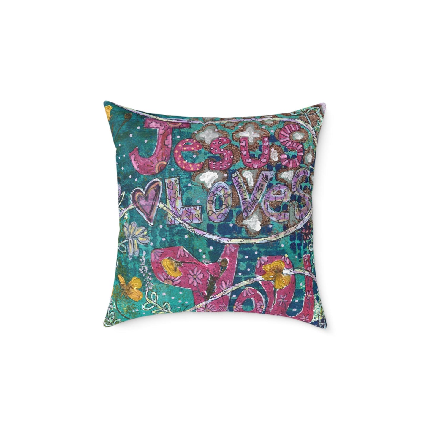 Pillow, Jesus Loves You, Christian Home Decor, Faith Decor, Christian Gifts, Square Poly Canvas Pillow