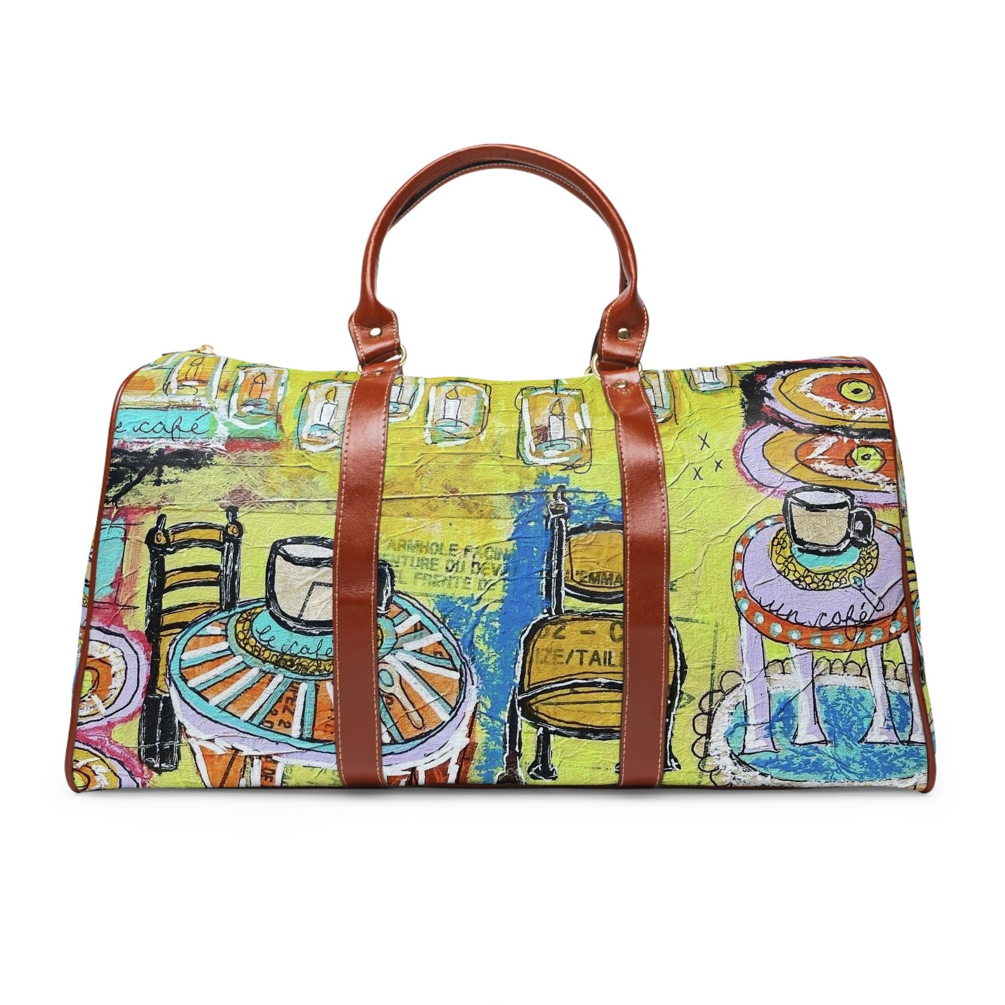 French Cafe Design, France inspired, Coffee House Art - Waterproof Travel Bag