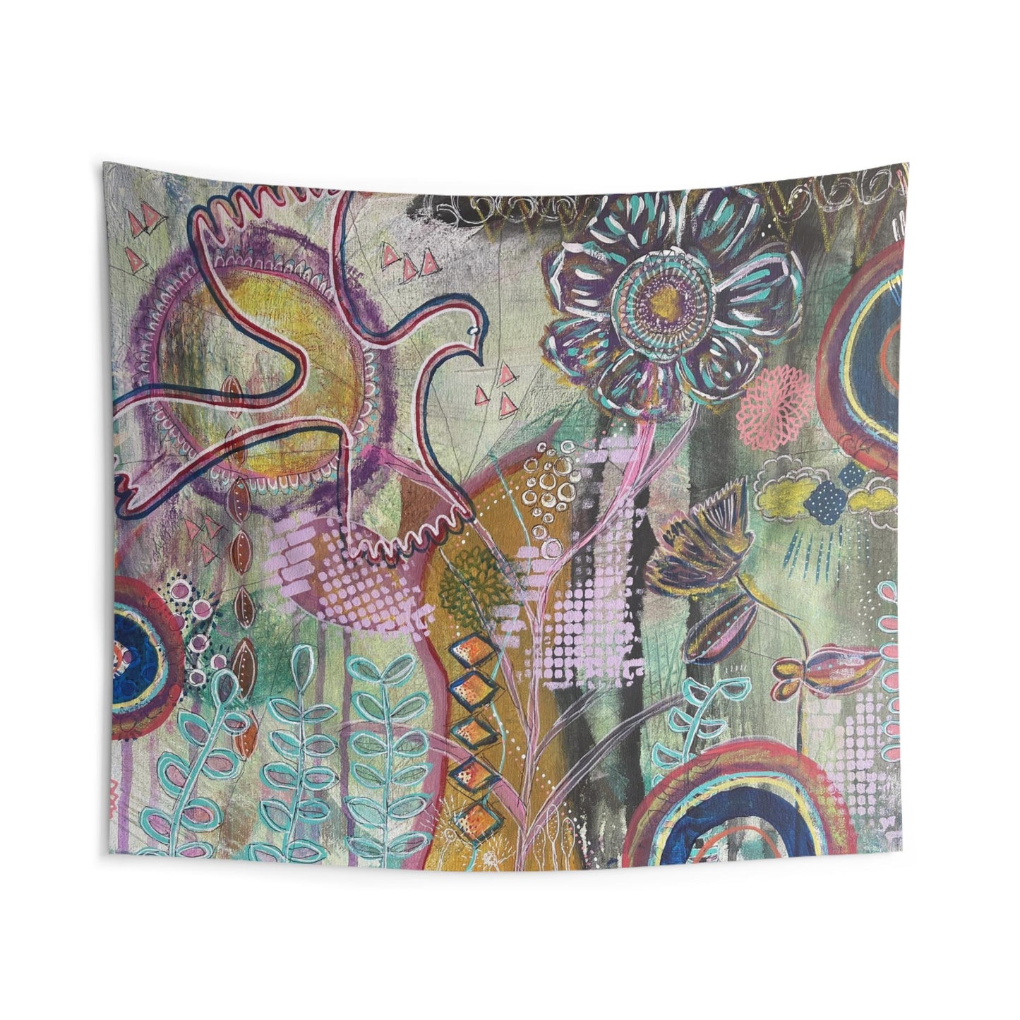 Bohemian Floral Indoor Wall Tapestry - Vibrant Art for Boho Decor, Living Room Wall Hanging, Home Accents, Unique Gift Idea