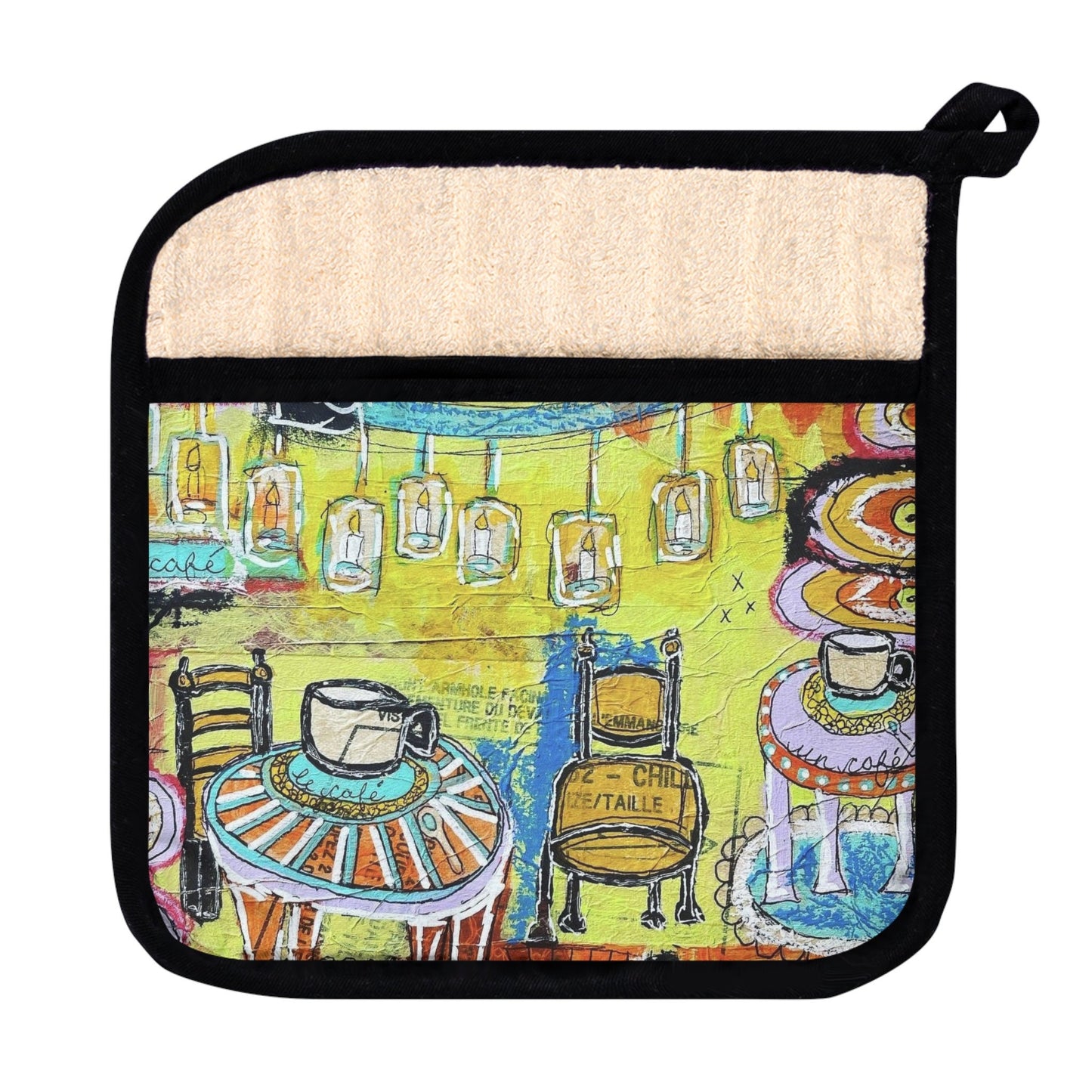 French Cafe Design, French inspired, Coffee House Design - Pot Holder with Pocket