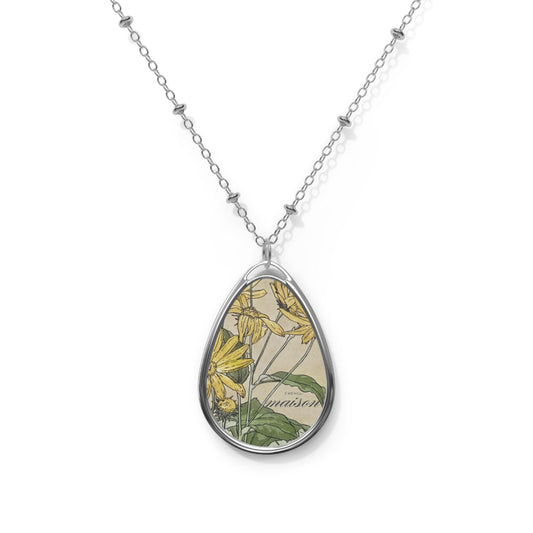 French Vintage Floral Oval Necklace, Elegant Jewelry Gift, Nature-Inspired Pendant, Bohemian Accessory, Perfect for Special Occasions