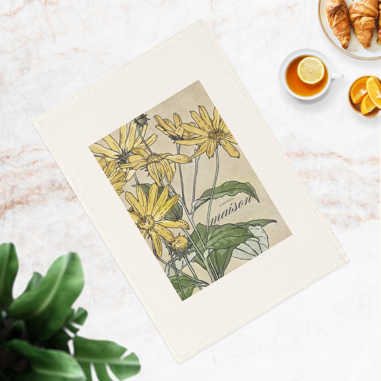 French Maison Cotton Tea Towel - Simple Flower Design Kitchen Towel, Dish Towel, Home Decor, Housewarming Gift, Hostess Gift