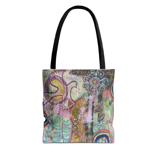 Colorful Abstract Floral Tote Bag, Boho Style Bag, Reusable Shopping Tote, Gift for Art Lovers, Beach Bag