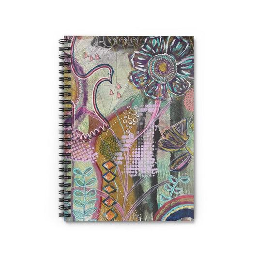 Boho Spiral Notebook - Nature-Inspired Journal by Artist Rachael Caskey, Ruled Line, Uplifting Design with Rainbows, Birds, and Plants
