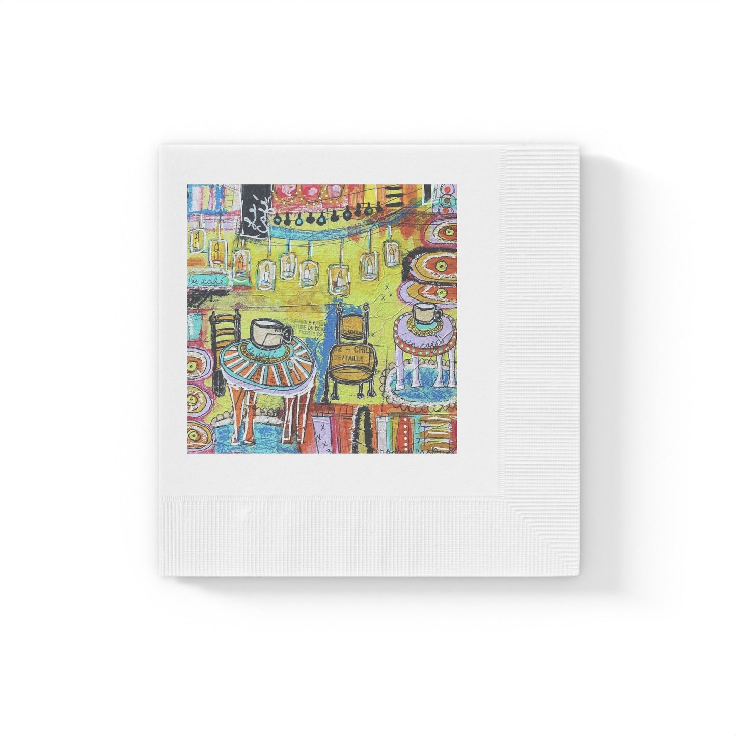 French Cafe Style, French Cafe Design, Coffee House Art - White Coined Napkins