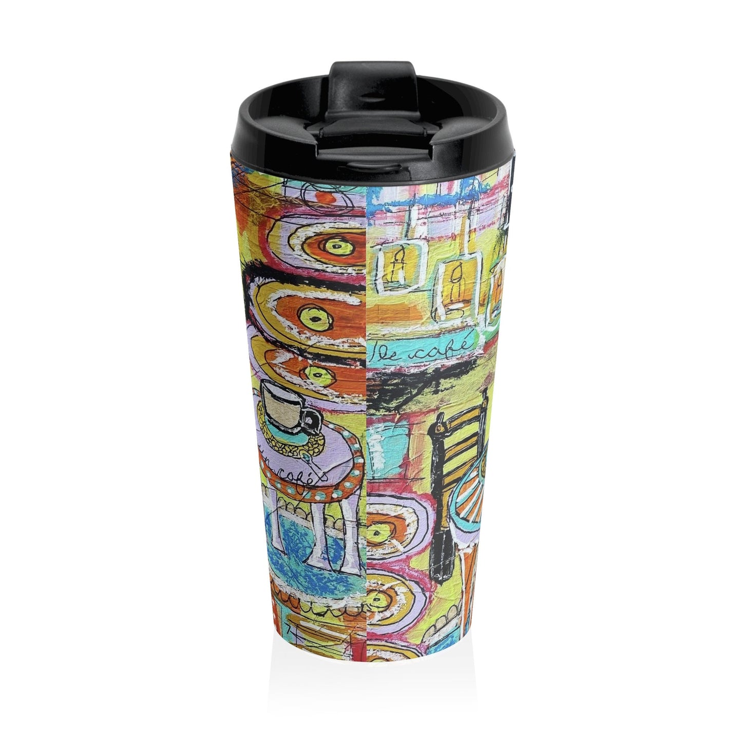 French cafe design, France inspired, coffee house art - Stainless Steel Travel Mug