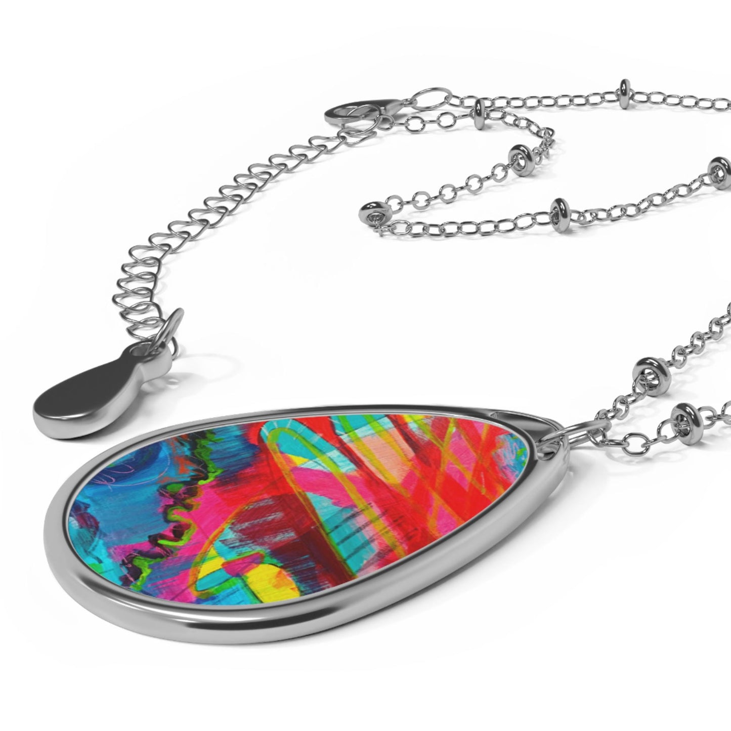 Vibrant abstract art pendant Oval Necklace, Artistic Jewelry, Boho Chic Pendant, Unique Gift for Her, Handmade Statement Accessory
