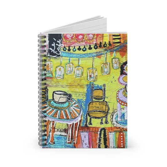 French Cafe Art, Coffee House Art - Spiral Notebook - Ruled Line
