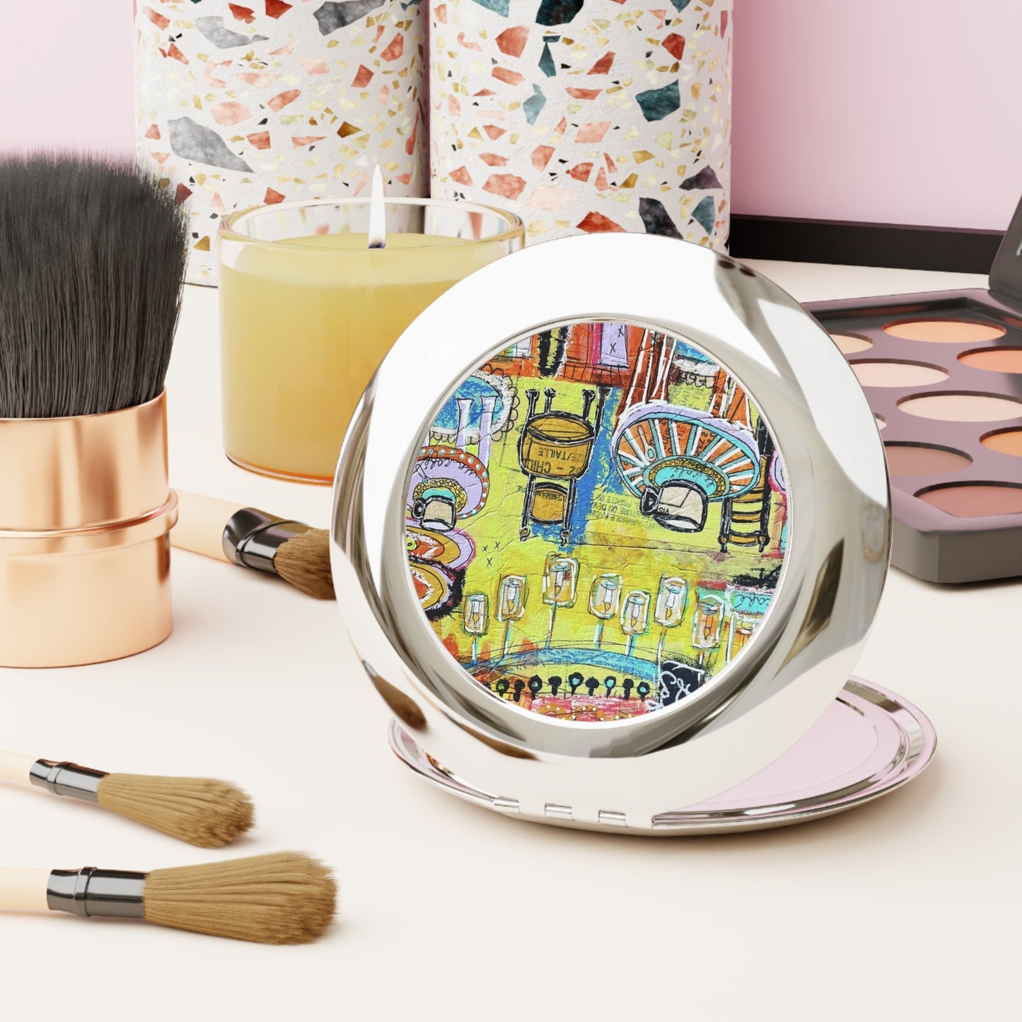 French Cafe Design, France inspired, Coffee House art - Compact Travel Mirror