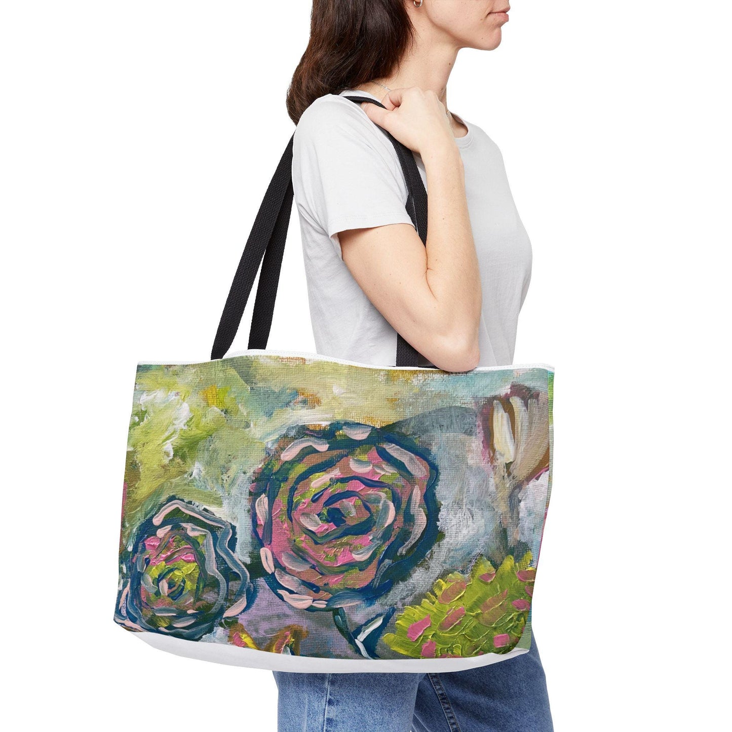 Colorful Floral Whimsy Weekender Tote Bag - Abstract Floral Art, Bursting Blooms, Beach Bag, Pop of Color, Playful Summer Tote
