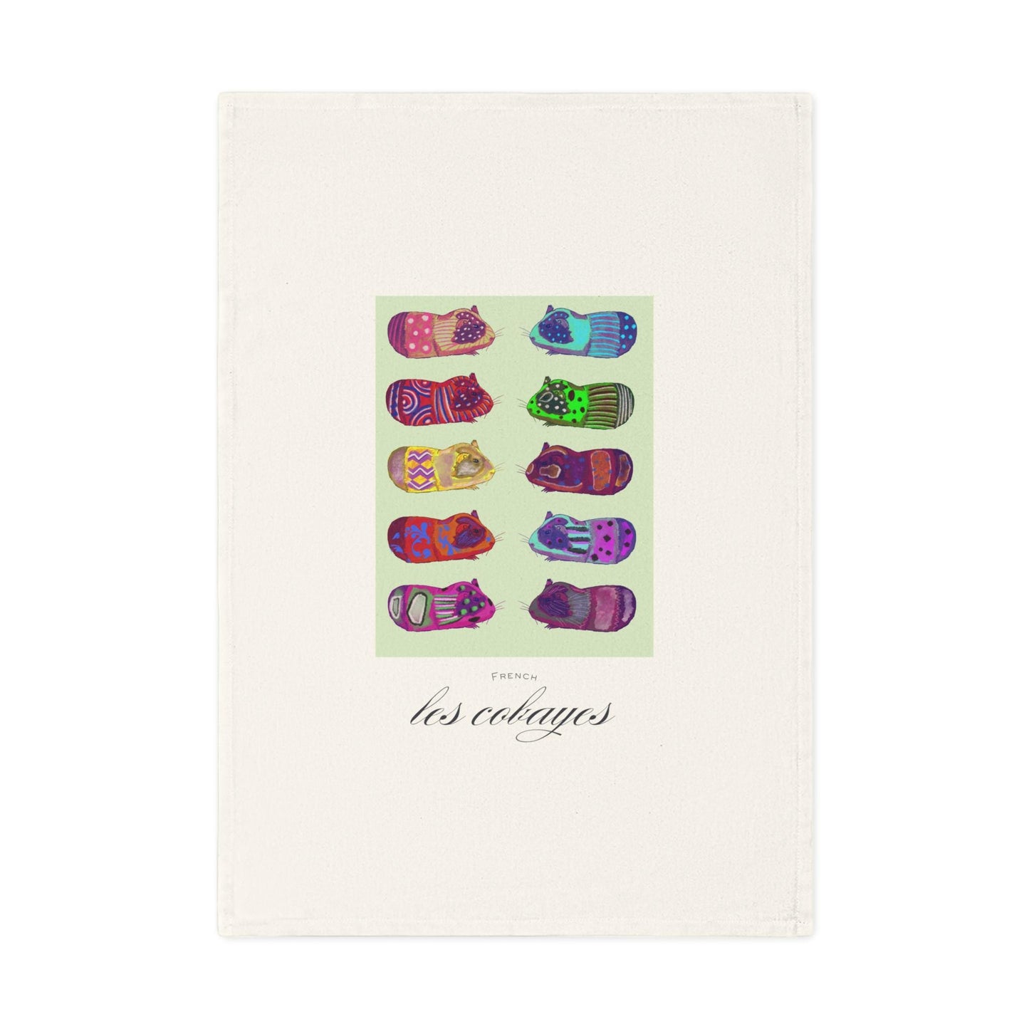Cotton Tea Towel, Colorful Guinea Pigs, French Les Cobayes, Kitchen Decor, Towel Set, Farmhouse Style, Cute Animal Tea Towel