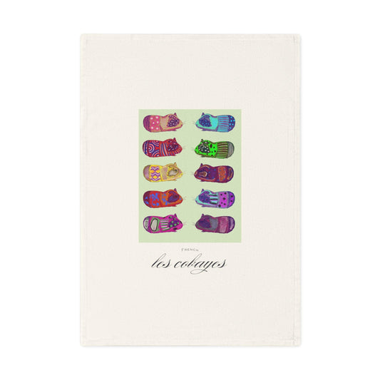 Cotton Tea Towel, Colorful Guinea Pigs, French Les Cobayes, Kitchen Decor, Towel Set, Farmhouse Style, Cute Animal Tea Towel