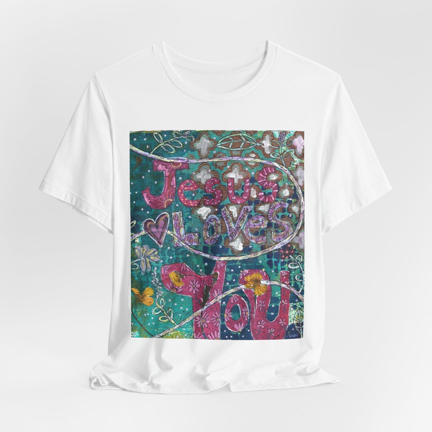 Boho Jesus Love You Unisex Tee, Christian Faith Shirt, Pressed Flower Design, Religious Graphic Tshirt, Inspirational Women Men Top