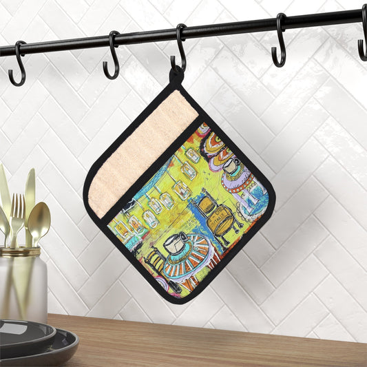 French Cafe Design, French inspired, Coffee House Design - Pot Holder with Pocket