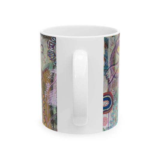 Ceramic Mug, Nature-Inspired Folk Art, Boho Style Coffee Cup, Colorful Art Tea Mug, Artist Rachael Caskey Kitchen Decor, 11oz 15oz Gift Idea