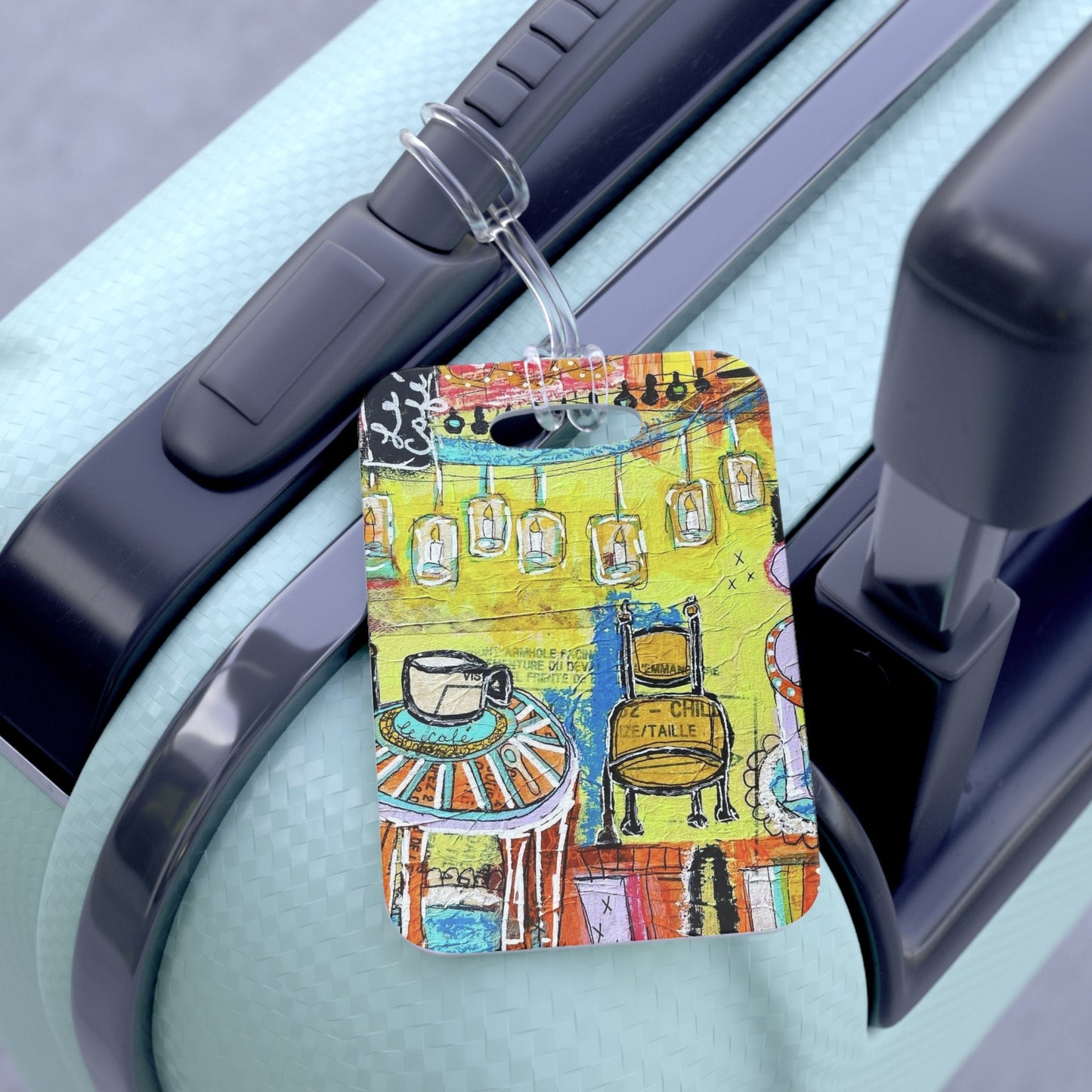 Luggage Tag - Luggage Bag Tag - French Cafe Design, France inspired, French coffee house art