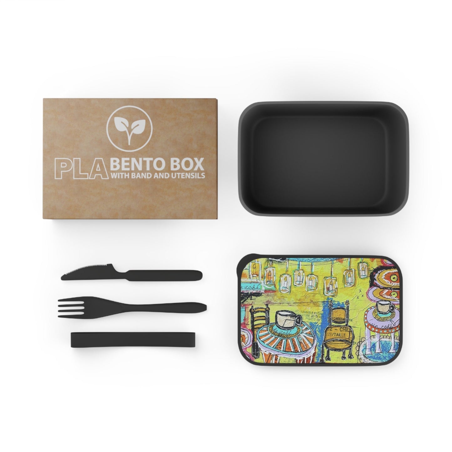 French Cafe design, France inspired, Coffee House Design - PLA Bento Box with Band and Utensils