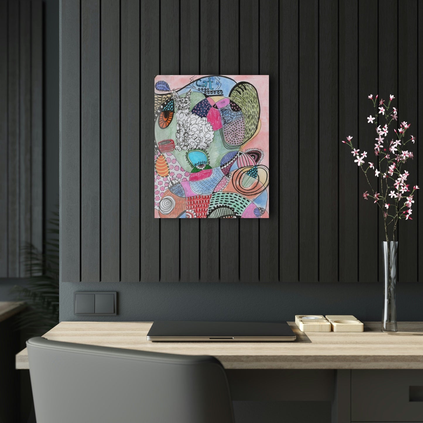 Acrylic Prints - Cat - Mixed Media Illustration