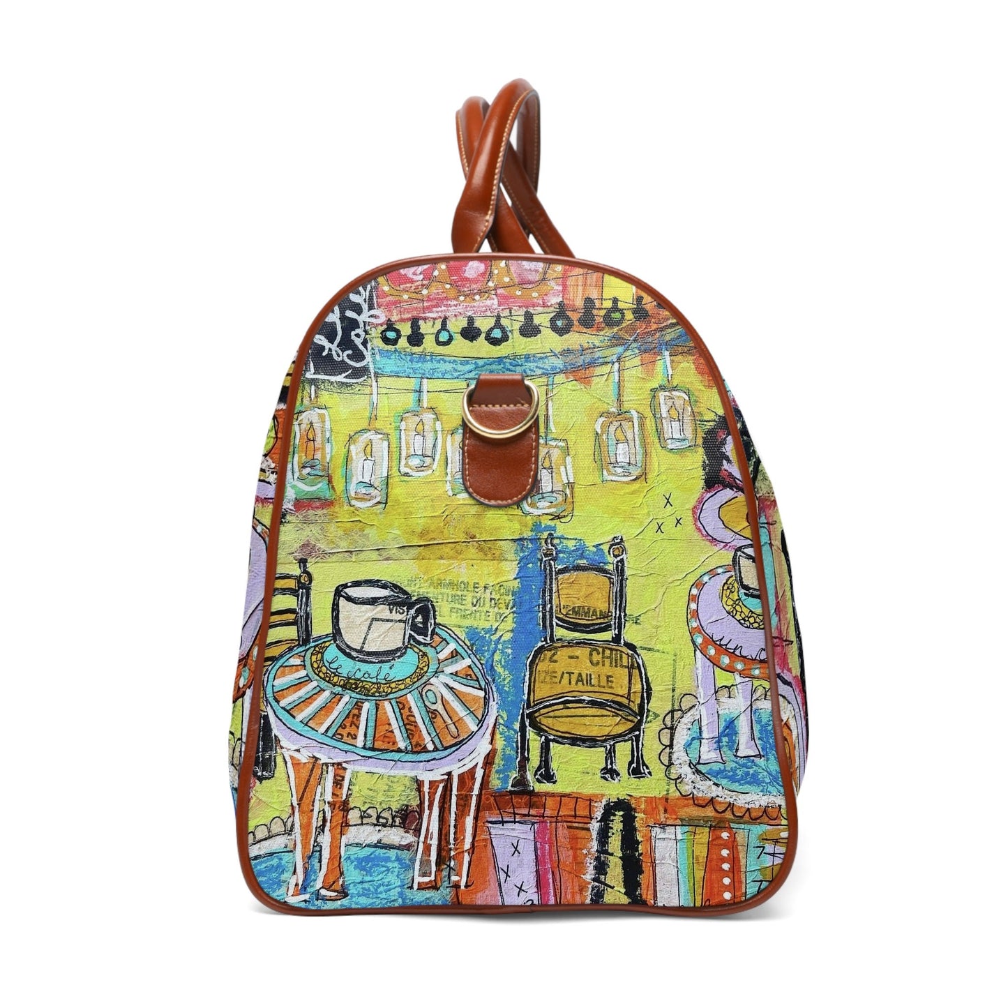 French Cafe Design, France inspired, Coffee House Art - Waterproof Travel Bag
