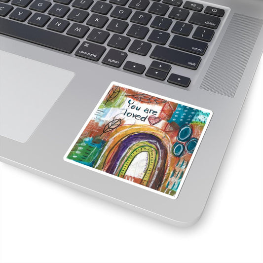 Rainbow You Are Loved Kiss-Cut Stickers, Inspirational Art Decal, Colorful Laptop Sticker, Motivational Quote Decal, Positive Vibes Label,