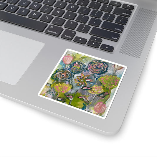 Floral Art Kiss-Cut Stickers, Laptop Decal, Journal Decoration, Cottagecore Decor, Whimsical Flowers