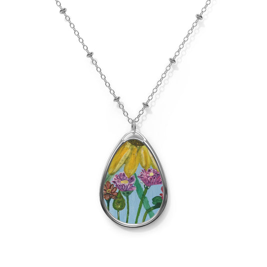 Floral Oval Necklace, Vintage-Inspired Jewelry, Gift for Her, Bohemian Pendant, Nature-Inspired Accessories, Spring Fashion