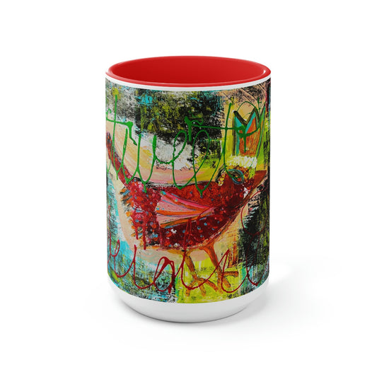 Tweet Birdie, Bird Art - Two-Tone Coffee Mugs, 15oz