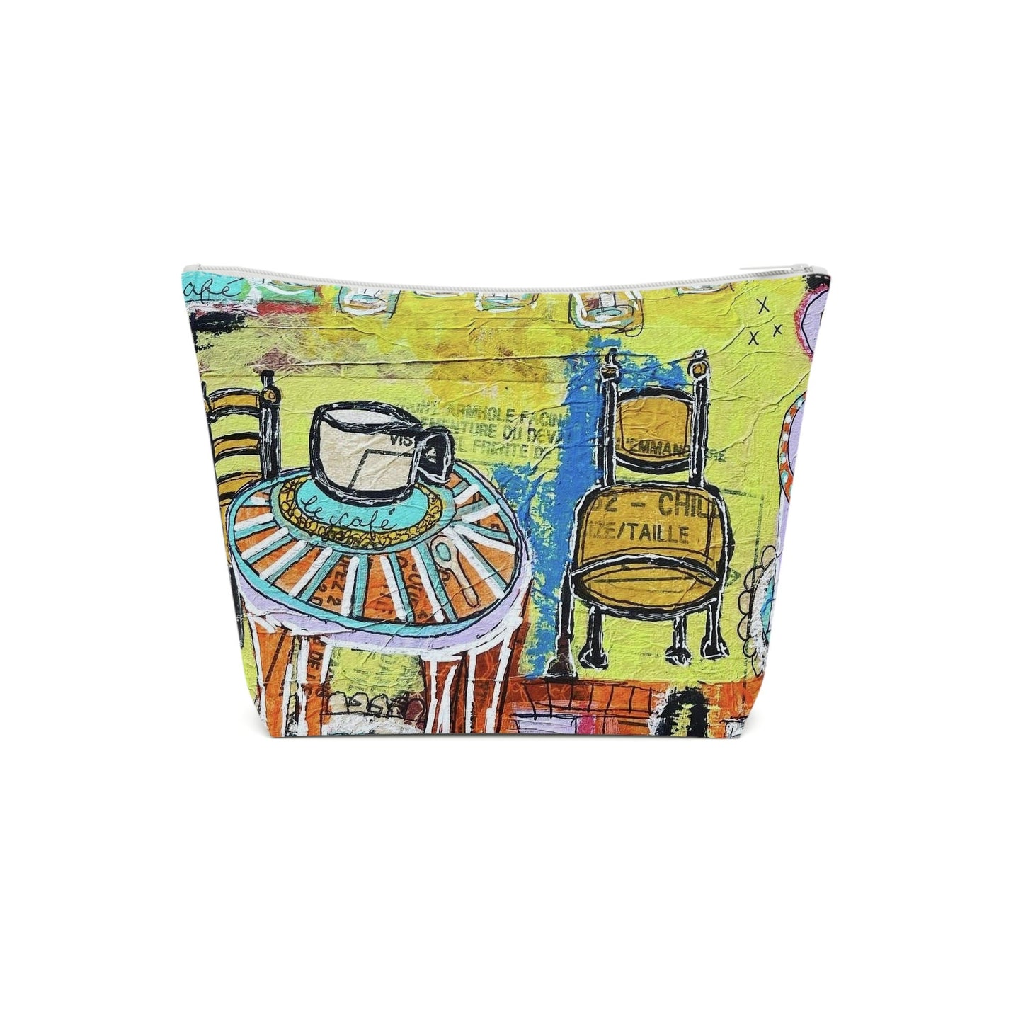 Cosmetic Bag - Makeup Bag - French Cafe Design, France inspired, French coffee house art