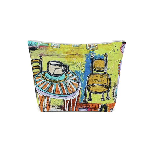 Cosmetic Bag - Makeup Bag - French Cafe Design, France inspired, French coffee house art