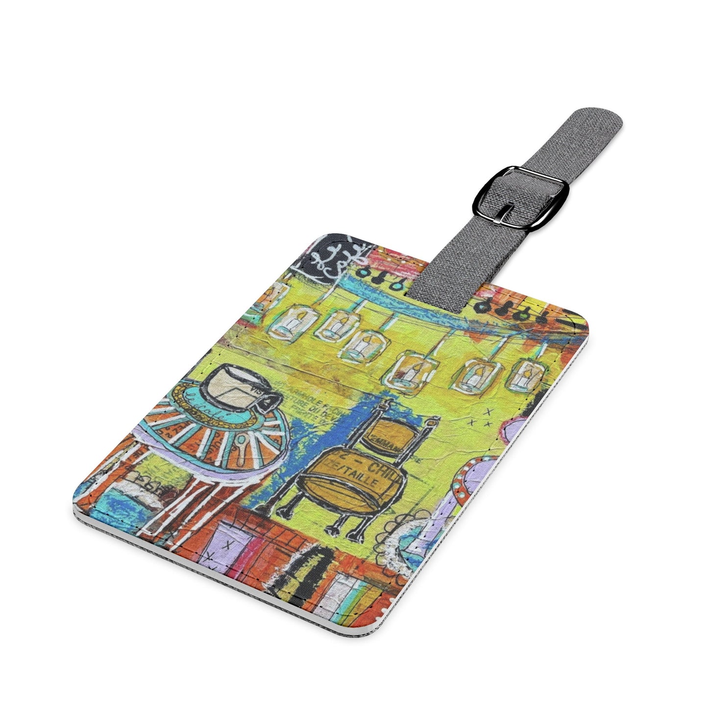 French Cafe Design, France inspired, French coffee house art - Saffiano Polyester Luggage Tag, Rectangle