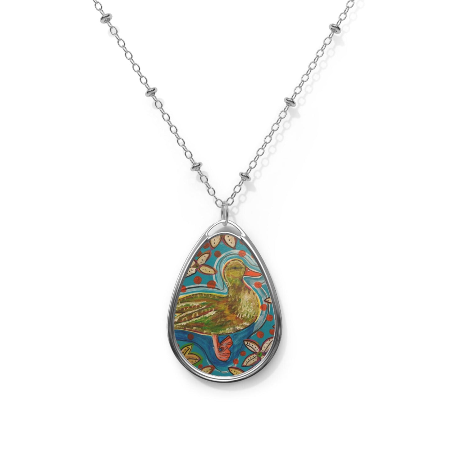 Oval Necklace Pendant with Duck Art for Duck and Animal Lovers, Wildlife Jewelry Gift, Nature Inspired Necklace, Animal Pendant, Bird Lover