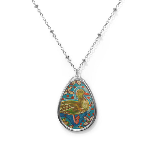 Oval Necklace Pendant with Duck Art for Duck and Animal Lovers, Wildlife Jewelry Gift, Nature Inspired Necklace, Animal Pendant, Bird Lover