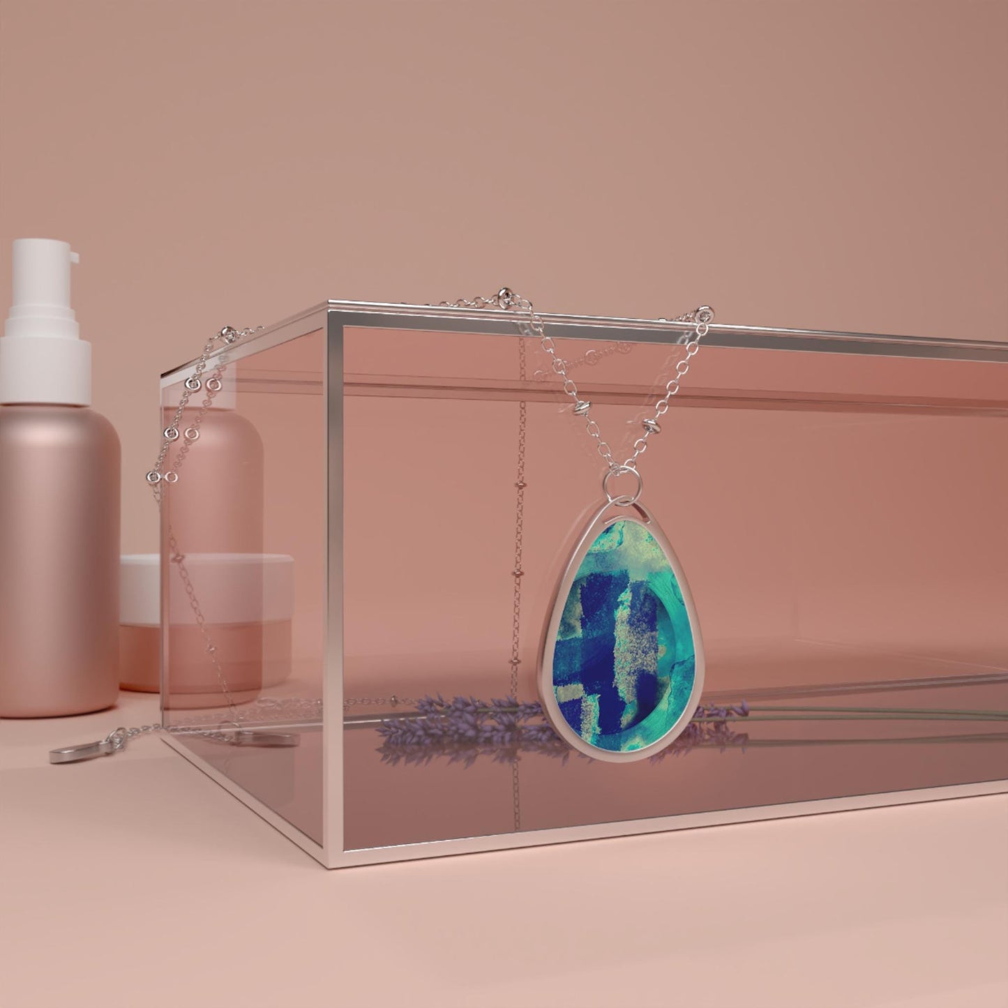 Elegant Blue Abstract Oval Necklace, Teardrop Pendant, Delicate Jewelry, Gift for Her, Minimalist Necklaces, Birthdays, Anniversaries