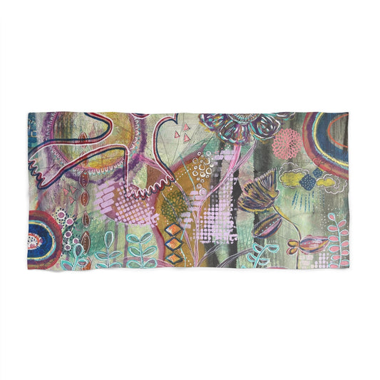 Vibrant Nature Art Beach Towel with Colorful Floral Design, Beach Essentials, Summer Gift, Poolside Relaxation, Boho Decor, Travel Accessory