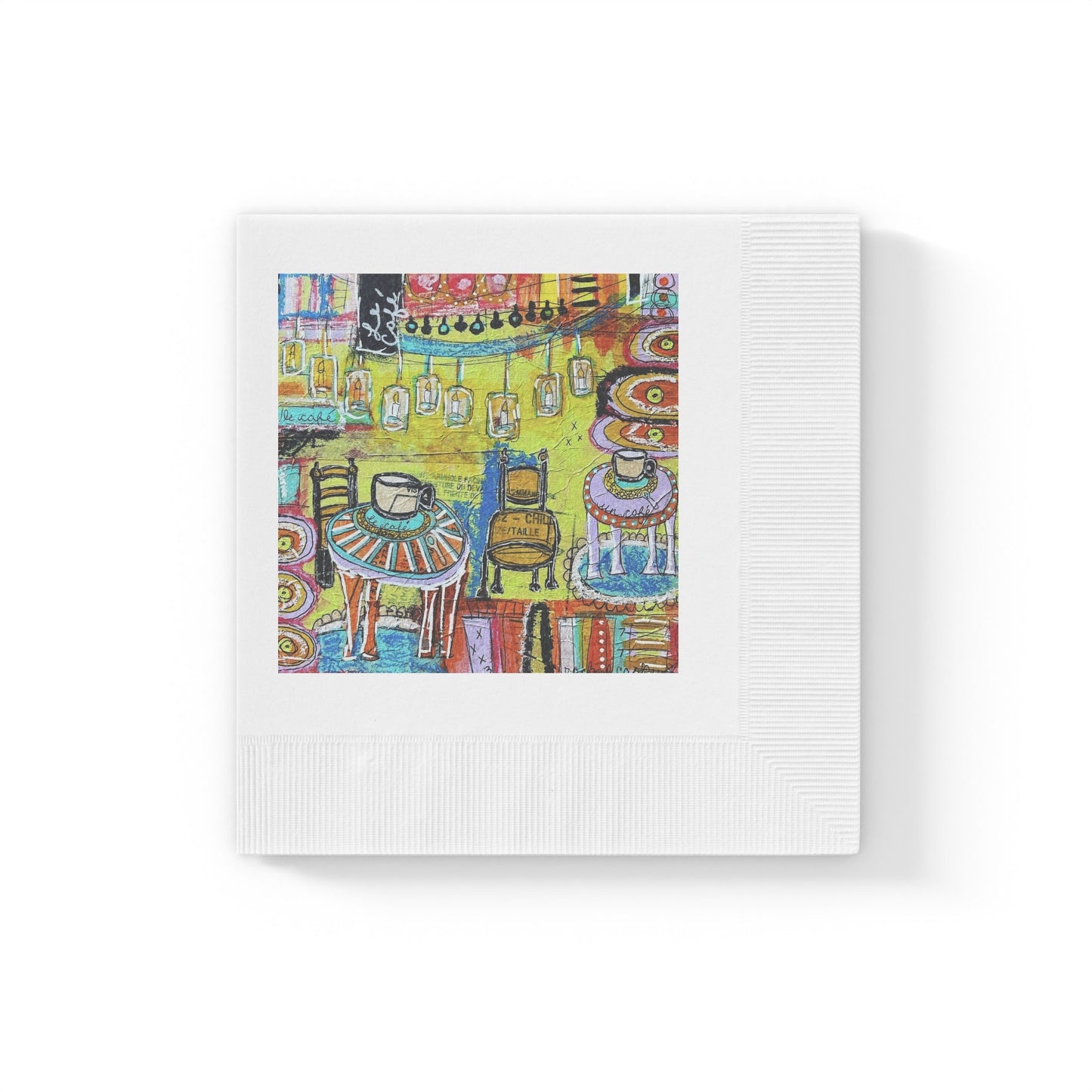 French Cafe Style, French Cafe Design, Coffee House Art - White Coined Napkins
