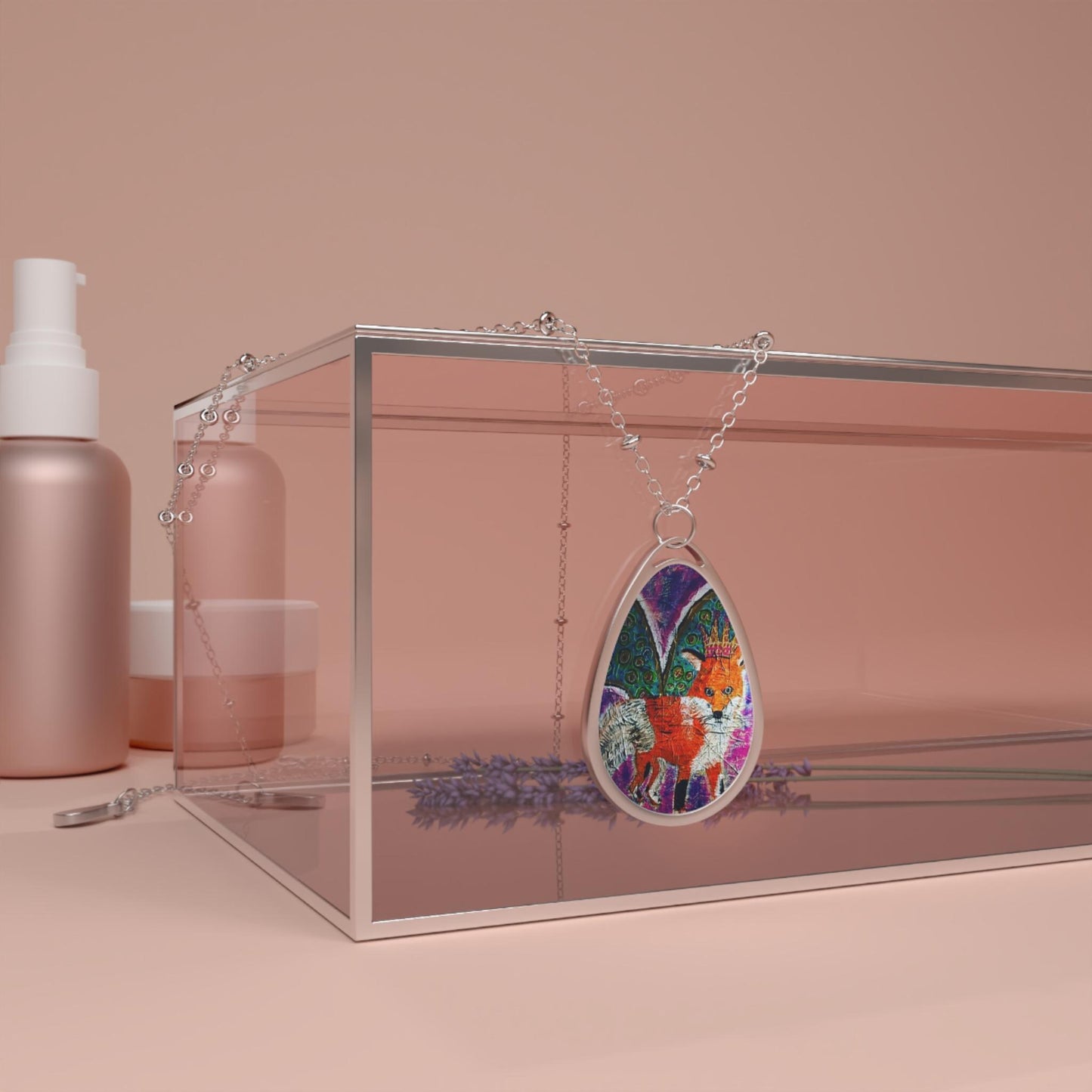 Pendant Necklace, Fox Jewelry, Animal Lover Gift, Wildlife Art, Crowned Winged Fox Necklace, Fox Themed Jewelry