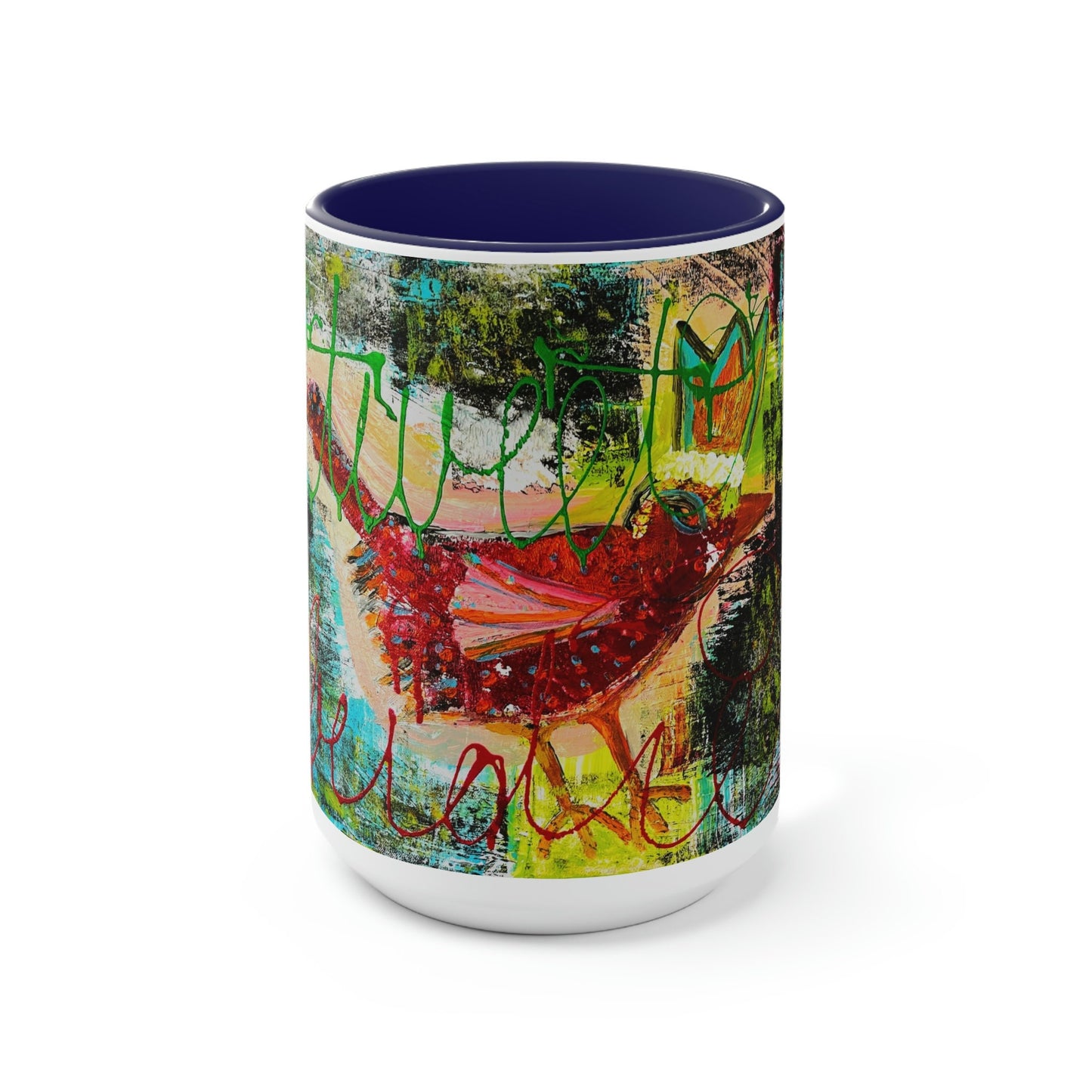 Tweet Birdie, Bird Art - Two-Tone Coffee Mugs, 15oz